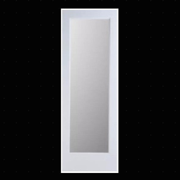 Single Pre-Hung: Primed MDF Smooth 1-Lite French Door Ovolo Sticking Frosted Glass Hung on a Primed Finger Joint Flat Jamb