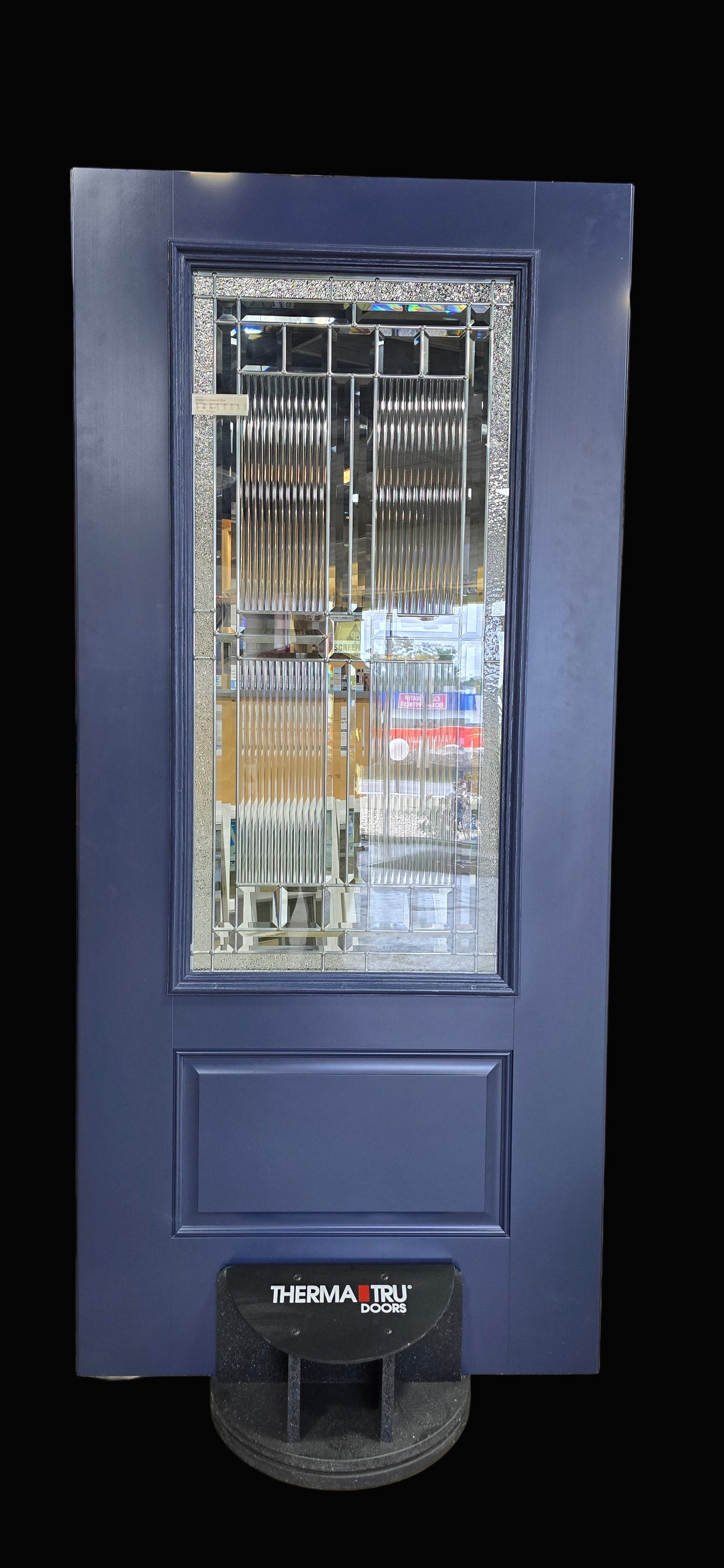 Pre-Hung Fiberglass Smooth w/ Sarantoga Glass and Nickel Caming ThermaTru