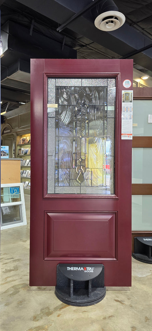 Pre-Hung Fiberglass Classic Craft Mahogany w/ Lucerna Glass and Black Nickel Caming ThermaTru Unfinished Jamb