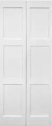 BiFold: Primed MDF 3-Panel Equal Shaker Sile-N-Rail Primed Bifold Door w/Hardware
