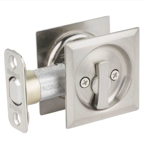 DOOR HARDWARE: Kwikset SQ 335-15 Square Pocket Door Lock Privacy - Satin Nickel