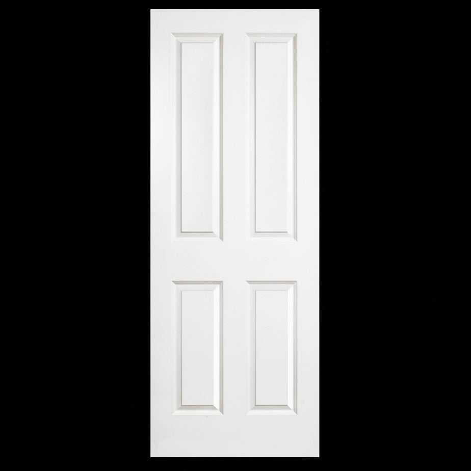 Single Pre-hung: Primed Molded 4-Panel 2wx2h Raised Smooth (WG) Hollow Core 1 3/8"