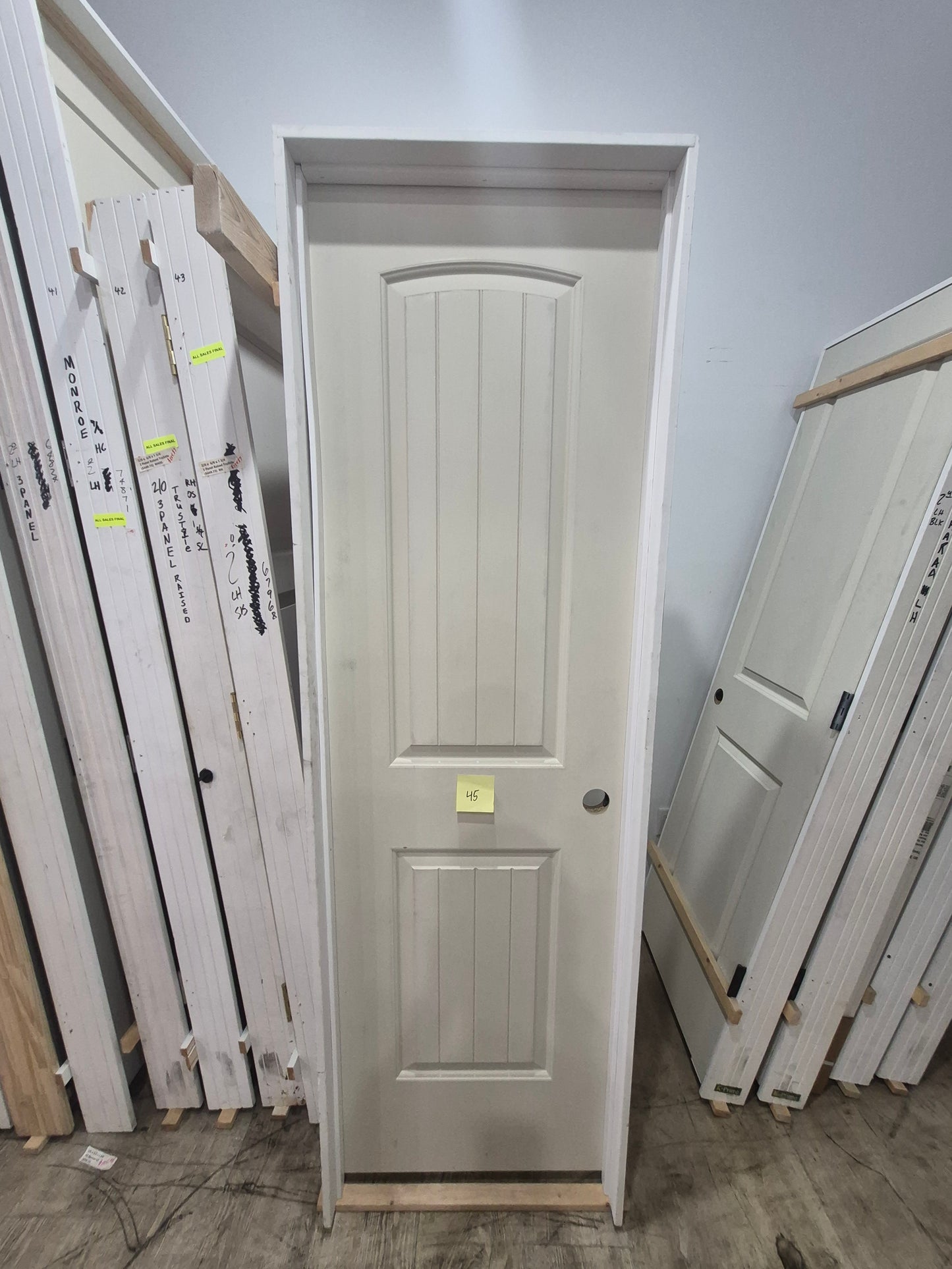 CLEARANCE - Interior Door 45 - Pre-hung Left Hand Swing 2/0(24")x6/8(80")x 1-3/8" Primed Molded Smooth 2-Panel Planked Roundtop Raised Hollow Core