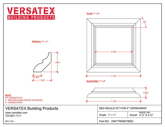 Versatex: 67525 Versatex 4" Wrap Trim Kit Bed Moulding XL