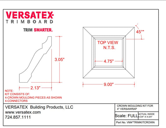Versatex: 36307 Versatex 4" Trim Kit Crown Moulding