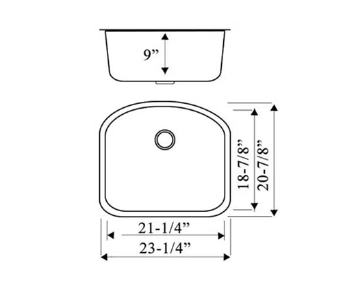 PROHS - Kitchen Sink - Single D-Bowl 16g Stainless Steel Undermount Kitchen Sink