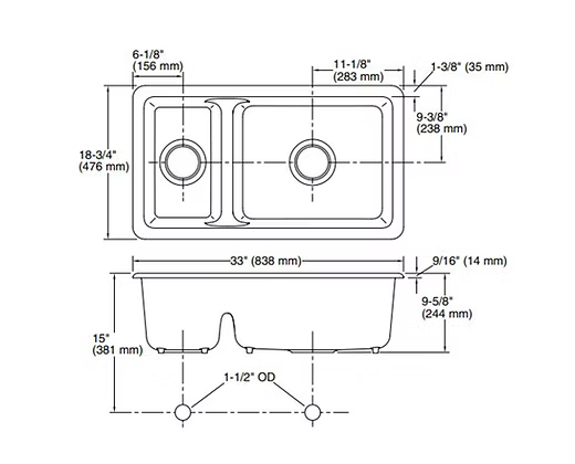 PROHS - Kitchen Sink - KOHLER Iron Tones 70/30 Cast Iron Reversible Undermount or Drop-in Kitchen Sink