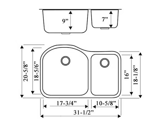 PROHS - Kitchen Sink - PROHS 70/30 Double Bowl Stainless Steel Undermount Kitchen Sink