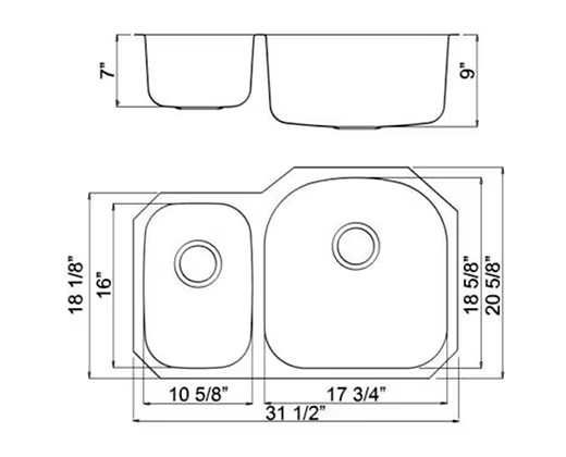 PROHS - Kitchen Sink - PROHS 30/70 Double Bowl Stainless Steel Undermount Kitchen Sink