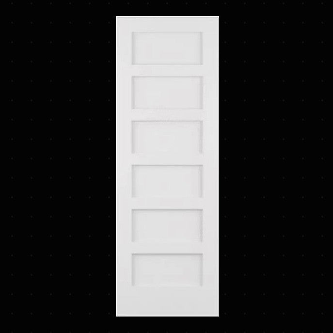 Single Pre-Hung: Primed MDF Smooth 6-Panel Shaker Primed Hung on a Primed Finger Joint Flat Jamb