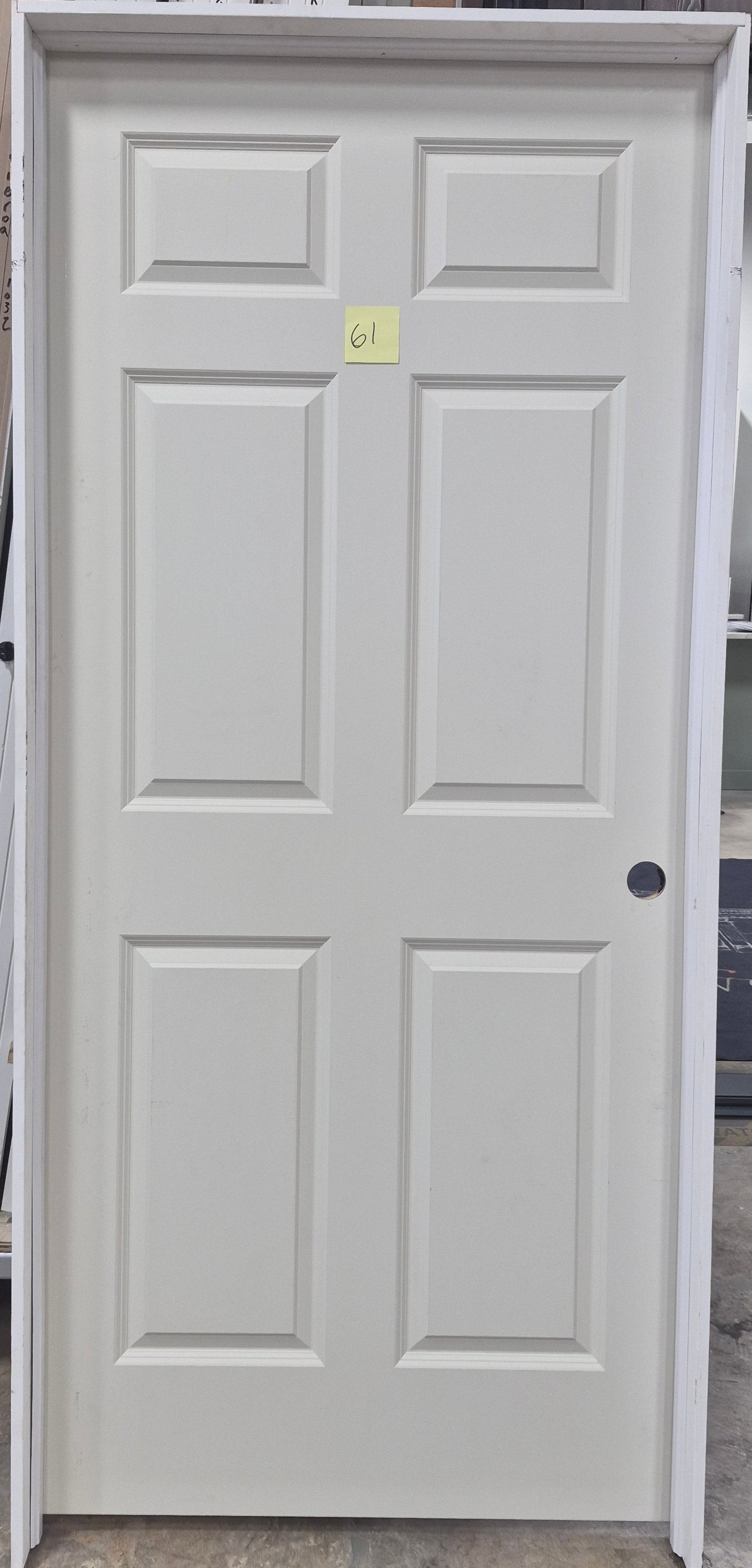 CLEARANCE - Interior Door 61 - Pre-hung Left Hand Swing 3/0(36")x6/8(80")x 1-3/8" Primed Molded Smooth 6-Panel Raised Colonist Solid Core