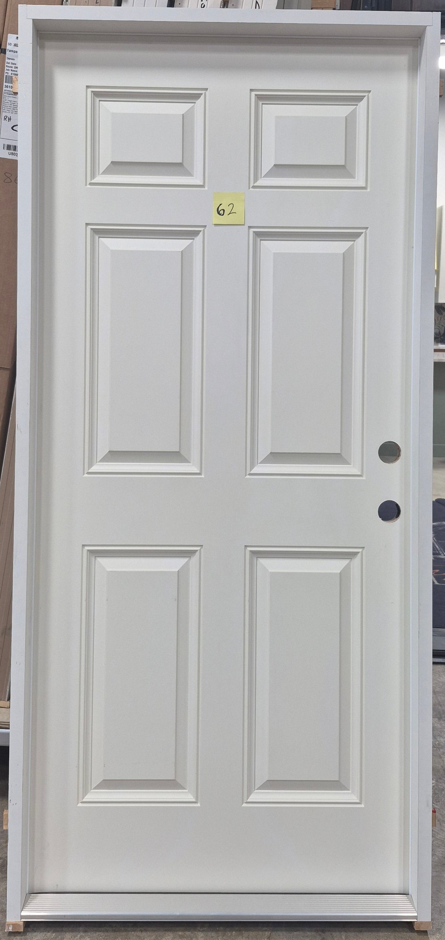 CLEARANCE - Exterior Door 62 - Pre-hung Left Hand Out Swing 3/0(36")x6/8(80")x 1-3/4" Fiberglass Smooth 6-Panel Raised WBD Impact Exterior