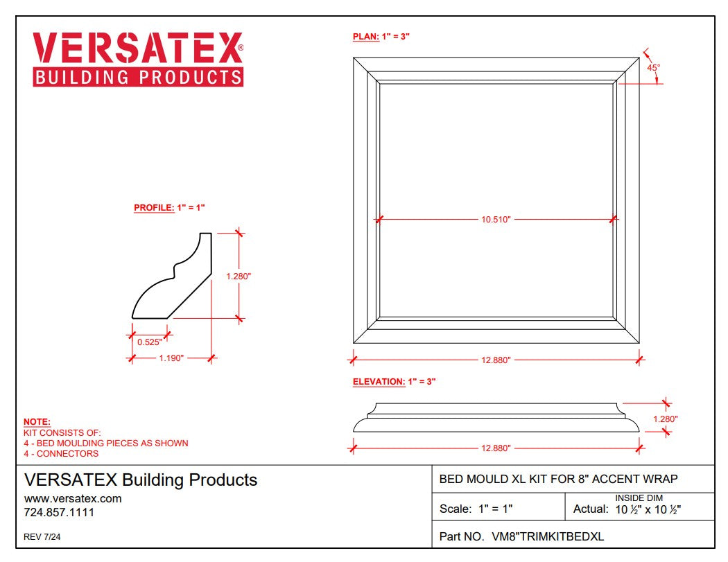 Versatex: 26215 8" Versa Wrap Trim Kit Bed Moulding