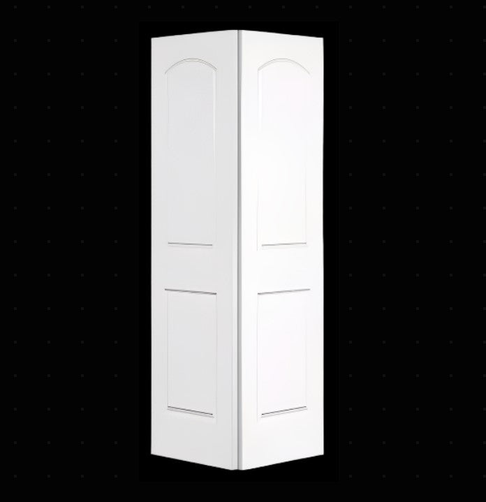 Bifold:Caiman Primed Molded Smooth 2-Panel Roundtop Raised Panel Hollow Core Bifold Door w/Hardware