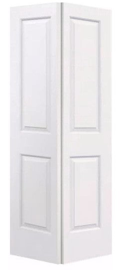 Bifold:Cararra Primed Moulded Smooth 2-Panel Squaretop Raised Panel Hollow Core Bifold Door w/Hardware