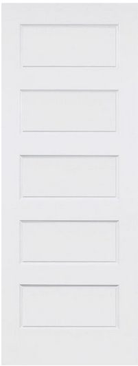 Slab: Conmore(SHC) Primed Molded 5-Panel Equal Shaker Style Smooth Hollow Core Slab 1 3/8"