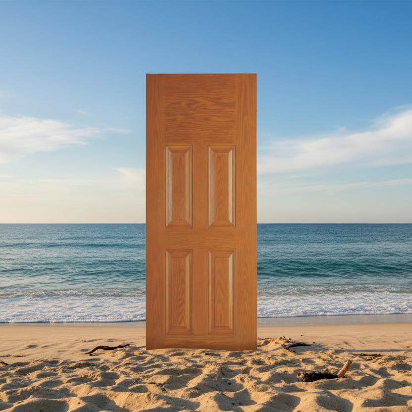 SLAB: Fiberglass Oak Woodgrain 4-Panel Blanktop Raised HVHZ-Impact DRG40I (unfinished)