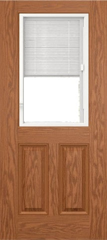 PlastPro Oak Series DRG60 (Unfinished) Half-Lite w/Mini Blind Clear Glass Insert over 2 Panel Raised - FL#17347