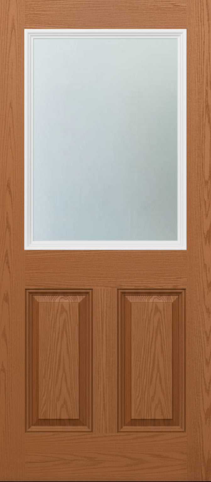 PlastPro Oak Series DRG60 (Unfinished) Half-Lite w/Frosted Glass Insert over 2 Panel Raised - FL#17347