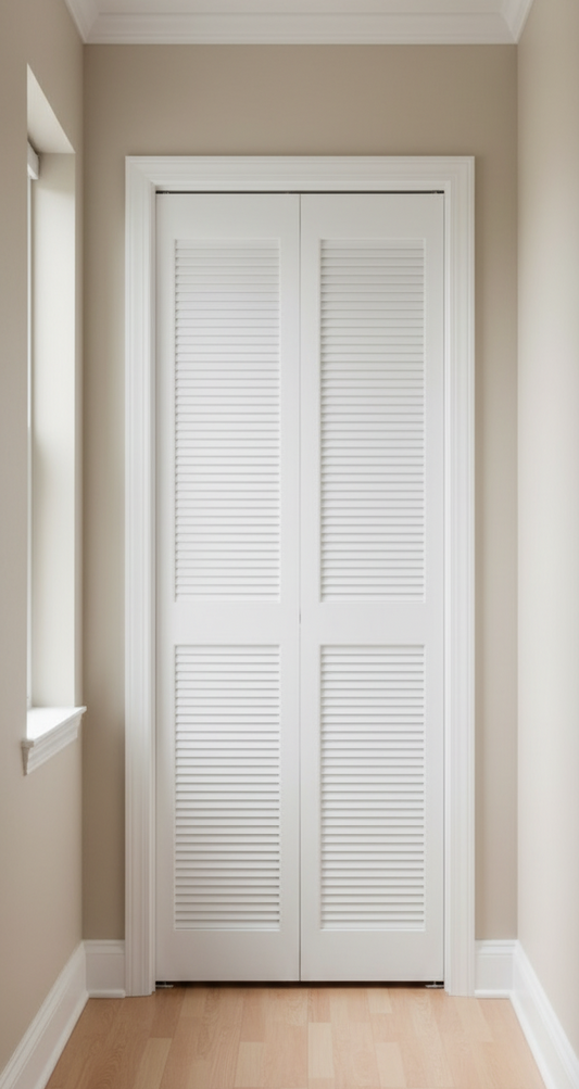 Bifold:Louver over Louver Primed Bifold Door w/Hardware