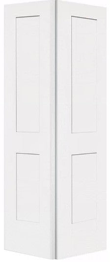 Bifold:Monroe Primed Moulded Smooth 2-Panel Shaker Style Panel Hollow Core Bifold Door w/Hardware