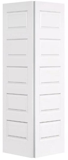 Bifold:Rockport Primed Moulded Smooth 5-Panel Raised Panel Hollow Core Bifold Door w/Hardware