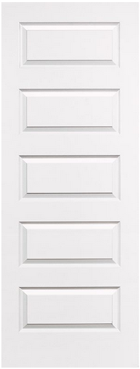 Slab: Rockport(SHC) Primed Molded 5-Panel Equal Raised Squaretop Smooth Hollow Core Slab 1 3/8"