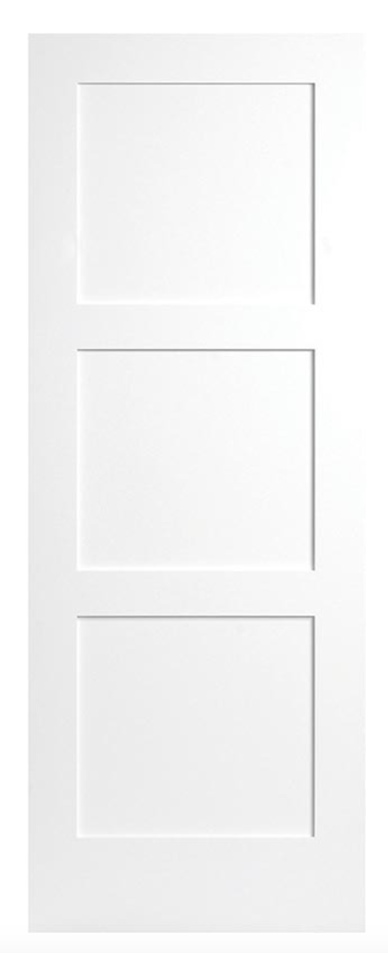 PreHung:Birkdale Primed Moulded Smooth 3-Panel Equal Birkdale Hollow Core Slab 1 3/8"