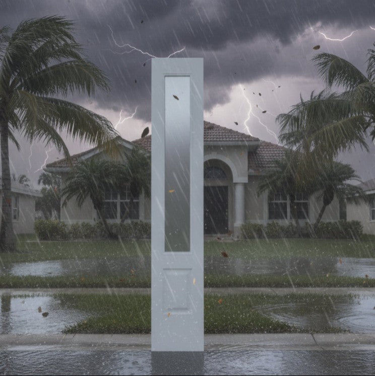 SLAB: Nova-90 Sidelite Fiberglass Smooth 1-lite 3/4-lite over 1-Panel direct glazed Translucent Low-E glass HVHZ-Impact (unfinished)