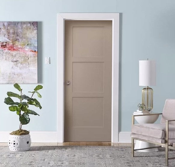 Single PreHung: Birkdale 6/8(80") Primed Moulded Smooth 3-Panel Equal Shaker Style Hollow Core Slab 1 3/8"