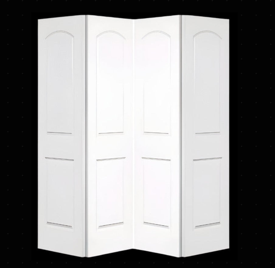 Bifold:Caiman Primed Molded Smooth 2-Panel Roundtop Raised Panel Hollow Core Bifold Door w/Hardware