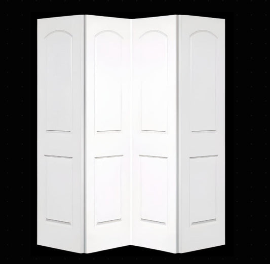 Bifold:Caiman Primed Molded Smooth 2-Panel Roundtop Raised Panel Hollow Core Bifold Door w/Hardware