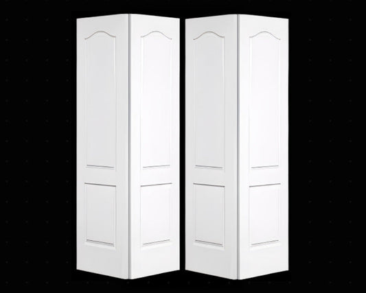 Bifold:Classique Primed Moulded Textured 2-Panel Archtop Raised Panel Hollow Core Bifold Door w/Hardware