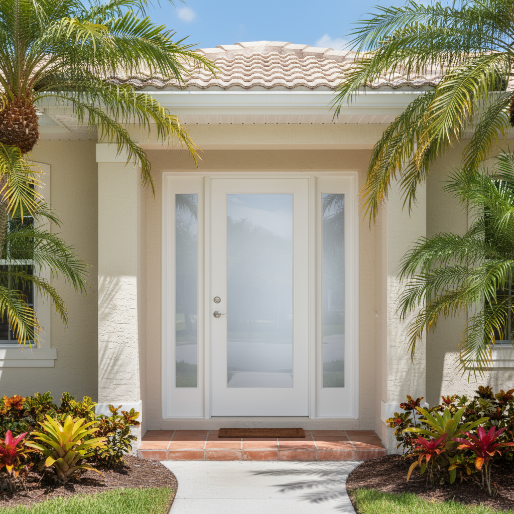 Single door with two side lights clear glass