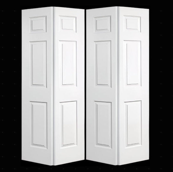 Bifold: Colonist Primed Moulded Smooth 6-Panel Raised Panel Hollow Core Bifold Door w/Hardware