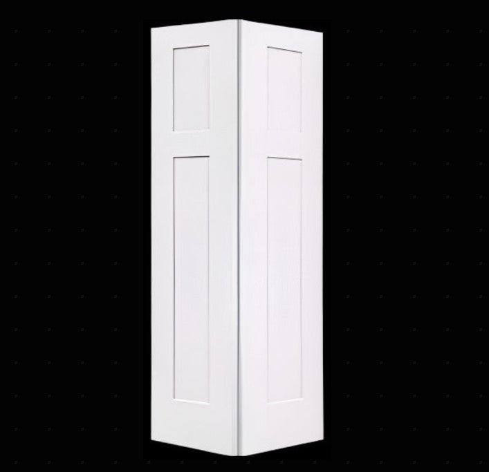 BiFold:Craftsman III 3-Panel Shaker Style Hollow Core Smooth Bifold Door w/Hardware