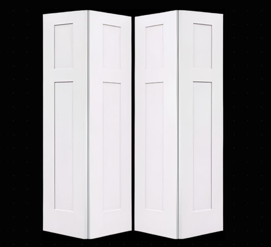 BiFold:Craftsman III 3-Panel Shaker Style Hollow Core Smooth Bifold Door w/Hardware