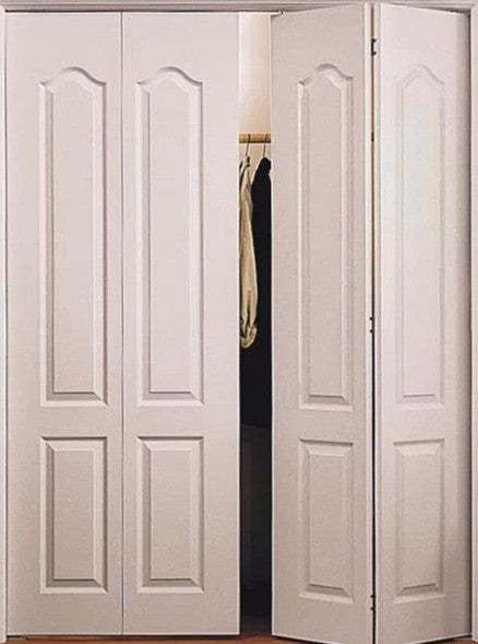 Bifold:Classique Primed Moulded Textured 2-Panel Archtop Raised Panel Hollow Core Bifold Door w/Hardware
