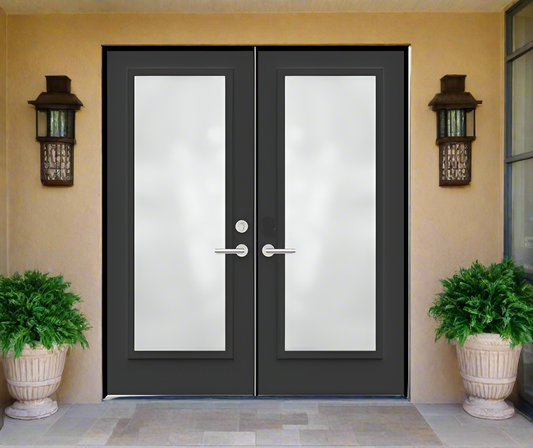 Fiberglass double door smooth finish full lite frosted glass LHIS