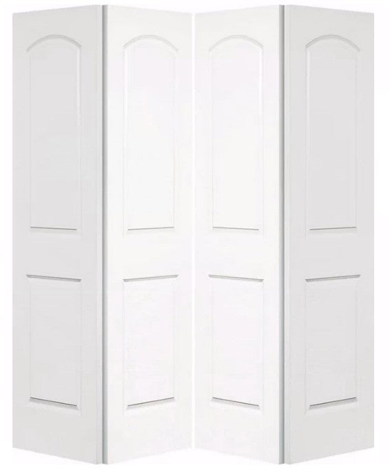 Bifold:Caiman Primed Molded Smooth 2-Panel Roundtop Raised Panel Hollow Core Bifold Door w/Hardware