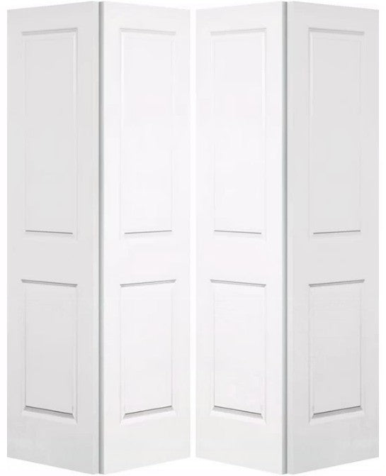 Bifold:Cararra Primed Moulded Smooth 2-Panel Squaretop Raised Panel Hollow Core Bifold Door w/Hardware