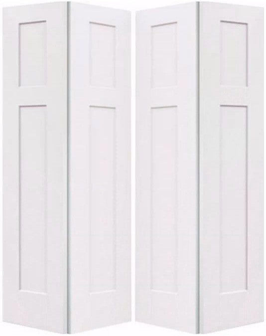 BiFold:Craftsman III 3-Panel Shaker Style Hollow Core Smooth Bifold Door w/Hardware