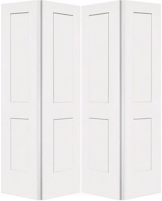 Bifold:Monroe Primed Moulded Smooth 2-Panel Shaker Style Panel Hollow Core Bifold Door w/Hardware