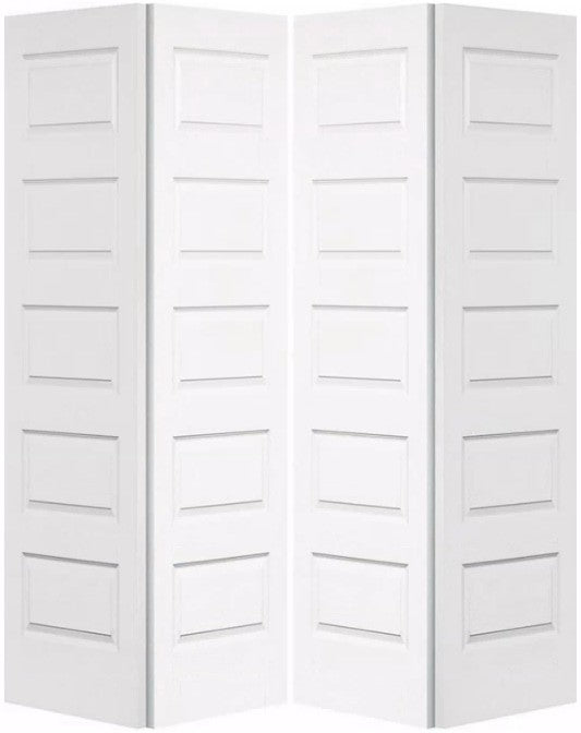 Bifold:Rockport Primed Moulded Smooth 5-Panel Raised Panel Hollow Core Bifold Door w/Hardware