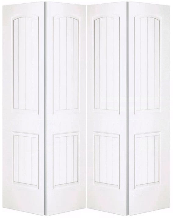 Bifold:SanteFe Primed Moulded Smooth 2-Panel Roundtop Plank Raised Panel Hollow Core Bifold Door w/Hardware