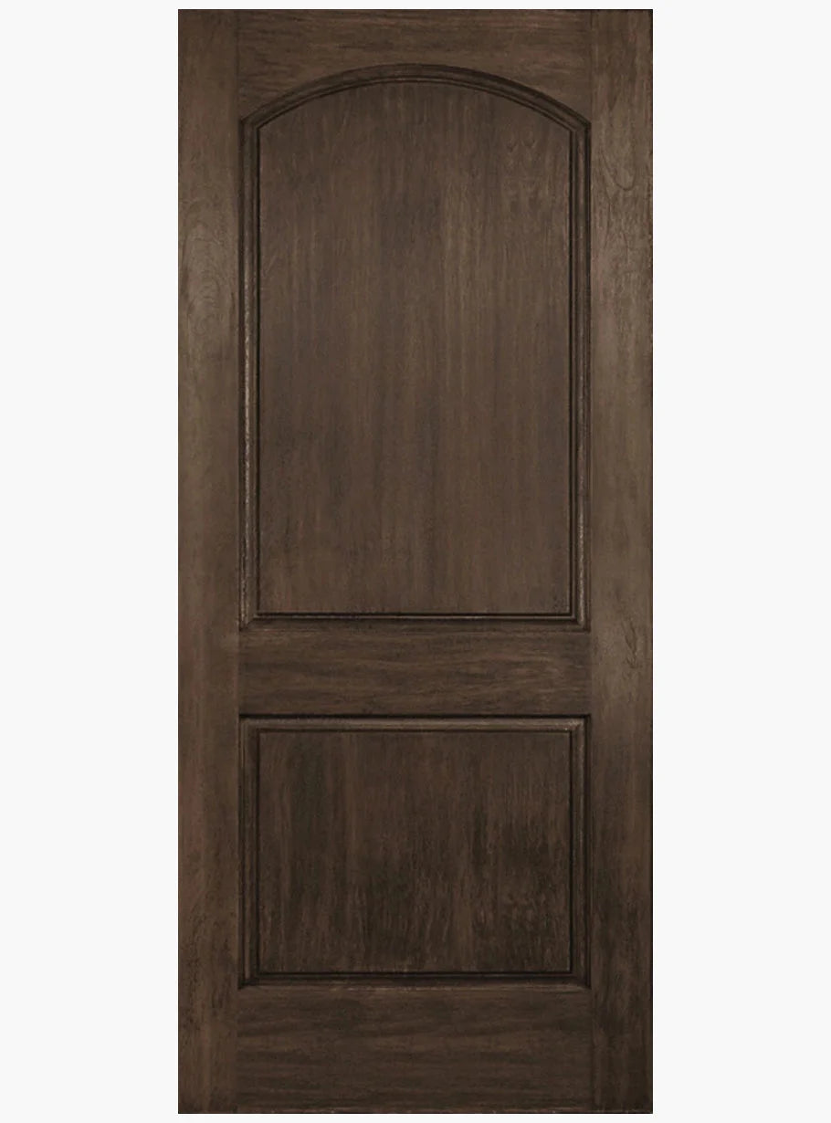 SLAB: Fiberglass Rustic Woodgrain 2-Panel archtop Raised HVHZ-Impact DRA2DI (unfinished)