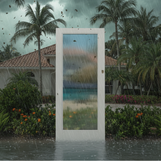 SLAB: Nova-90 Fiberglass Smooth 1-lite full-lite direct glazed Chord glass HVHZ-Impact (unfinished)