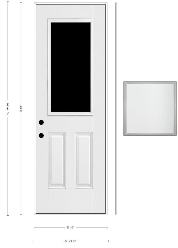 Fiberglass Smooth Half-Lite Frosted Impact Glass over 2-Panel Raised 2/8x6/8 x 1-3/4"