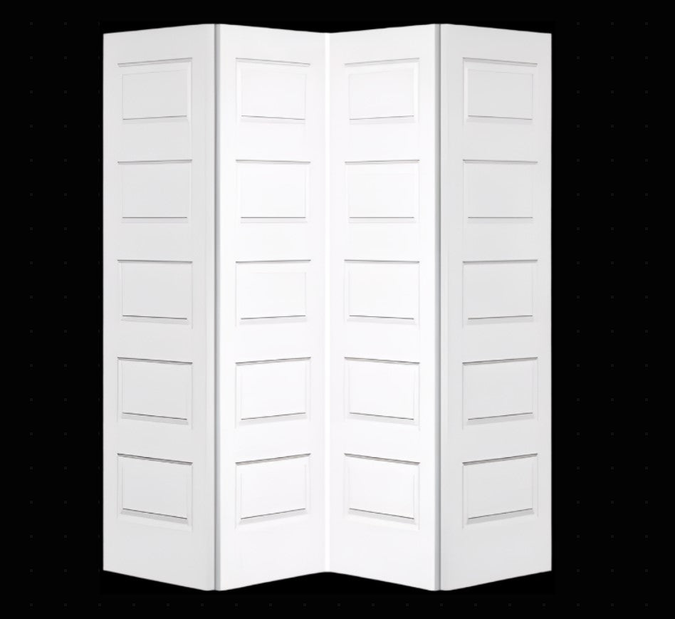 Bifold:Rockport Primed Moulded Smooth 5-Panel Raised Panel Hollow Core Bifold Door w/Hardware