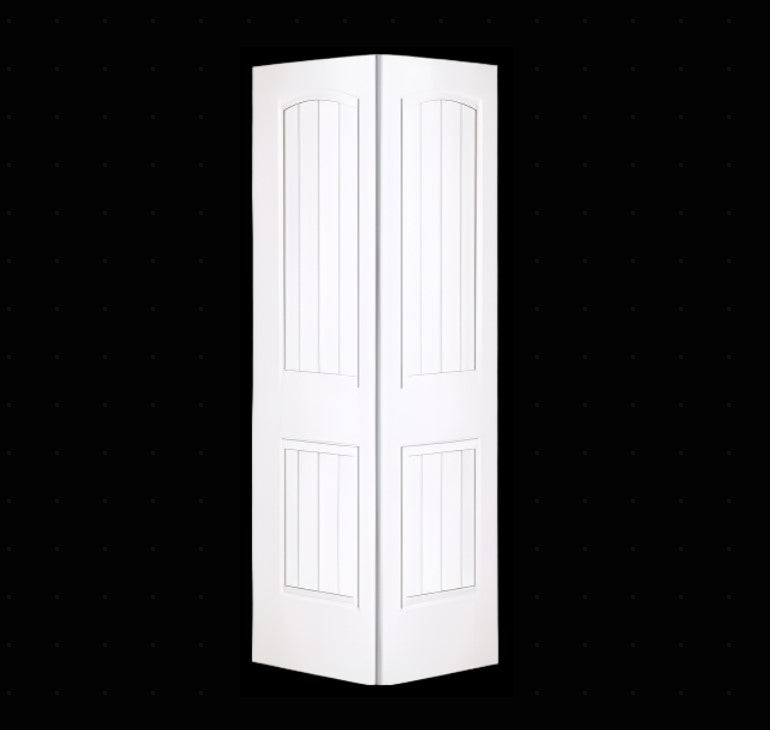 Bifold:SanteFe Primed Moulded Smooth 2-Panel Roundtop Plank Raised Panel Hollow Core Bifold Door w/Hardware